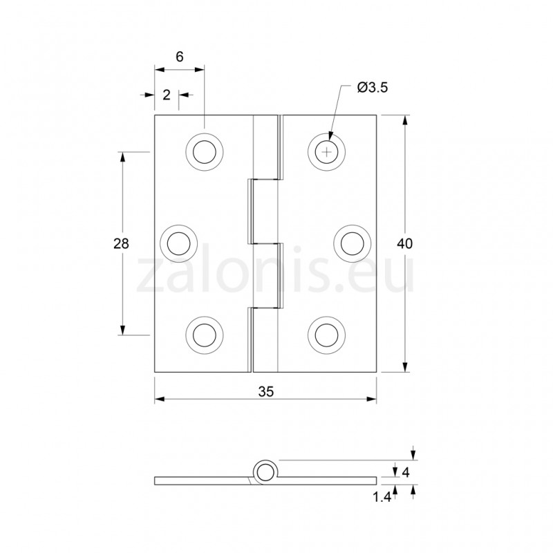 NICKEL PLATED BRASS FLAT HINGE 40x35 ITALY
